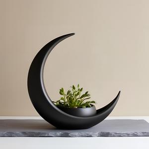 Crescent Moon Decoration With Elliptical Plant Pot