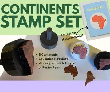 Continents Stamp Set – Educational 3D Prints for Kids