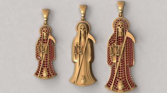 3 MODELS Holy Death Pendant 3D STL 3DM Skull Santa Muerte