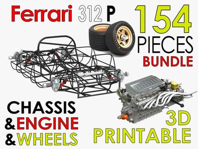 Ferrari 312 P Chassis Frame – Engine – Wheels Pack Bundle 3D Model Collection