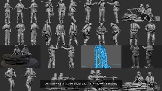 German ww2 tank crew sildier and  flamethrower 3D Model Collection