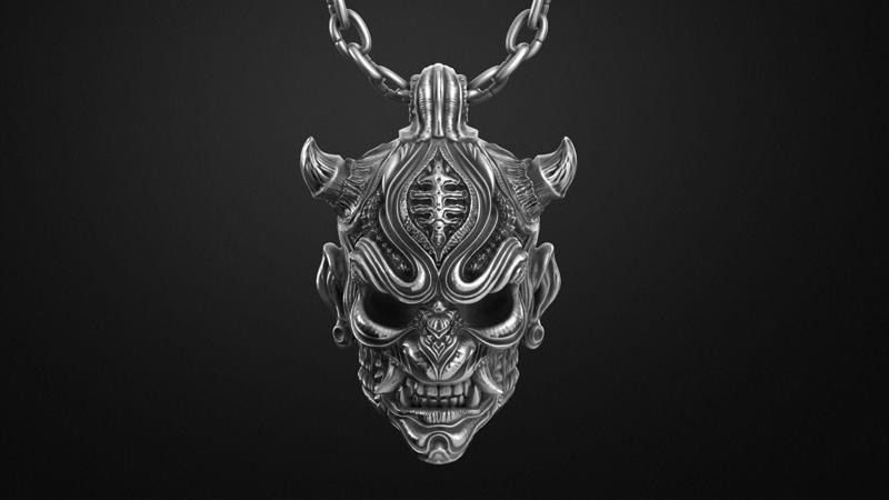 Hannya Oni mask pendant STL OBJ 3d model for 3d printing
