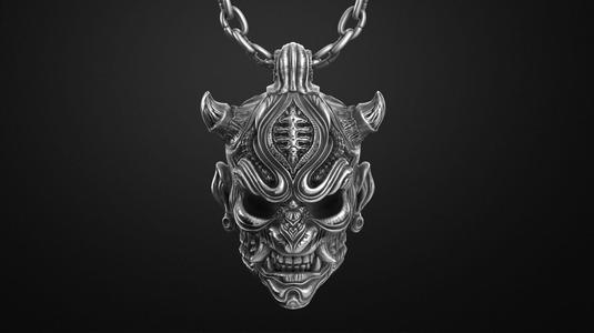 Hannya Oni mask pendant STL OBJ 3d model for 3d printing
