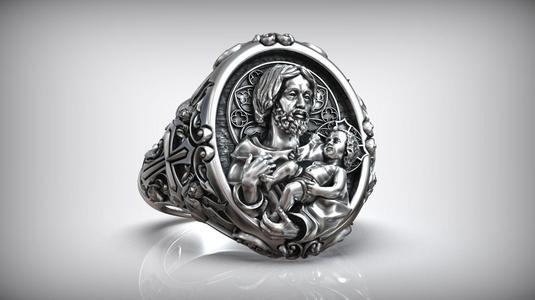 Saint Joseph and Baby Jesus Angels Gothic Cross Christian Ring