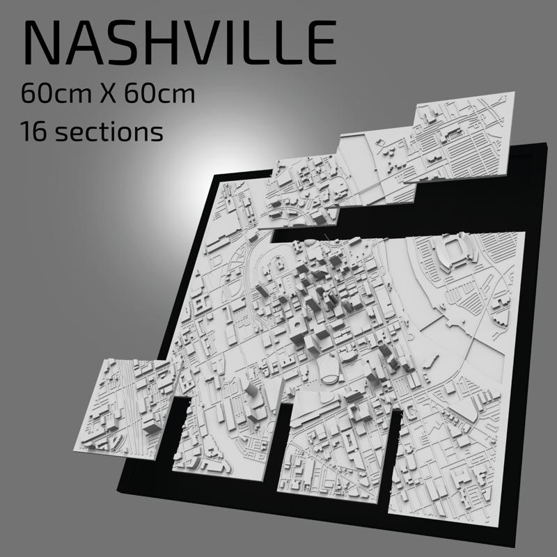 3D Nashville | Digital Files | 3D STL File | Nashville 3D Map | 3D City Art | 3D Printed Landmark | Model of Nashville Skyline | 3D Art