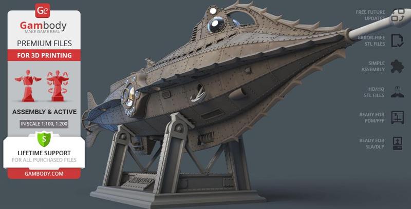 Nautilus Submarine 3D Printing Model | Assembly + Active