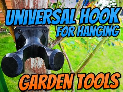 Universal hook for hanging garden tools-heavy duty