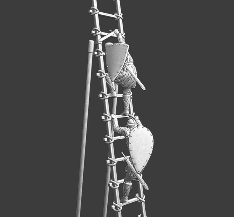 Medieval siege ladder with crew