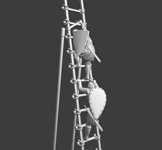 Medieval siege ladder with crew