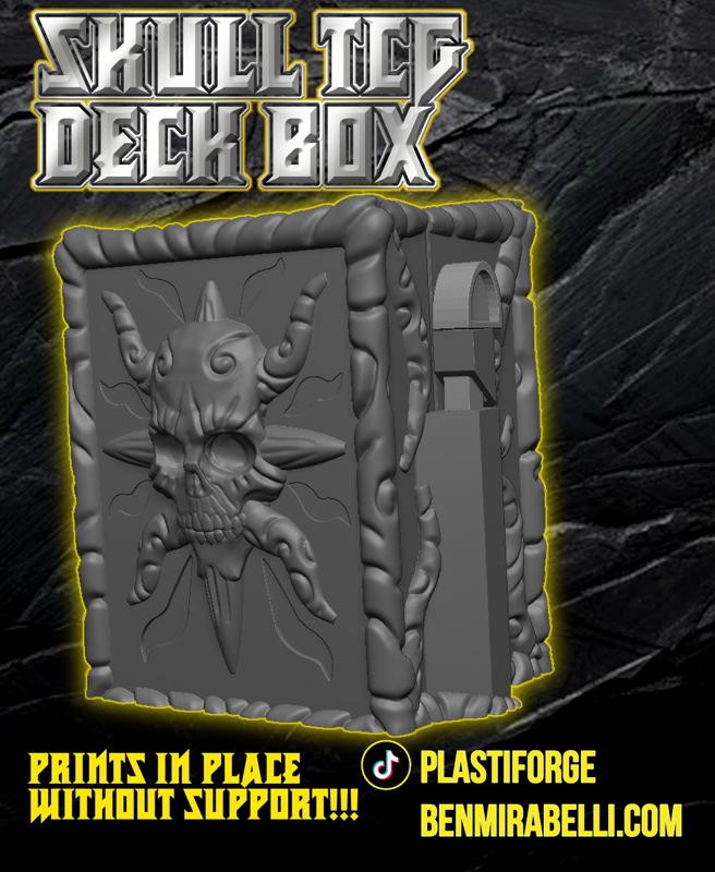 Print in Place skull TCG deck box