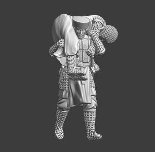 Medieval soldier carrying wounded knight
