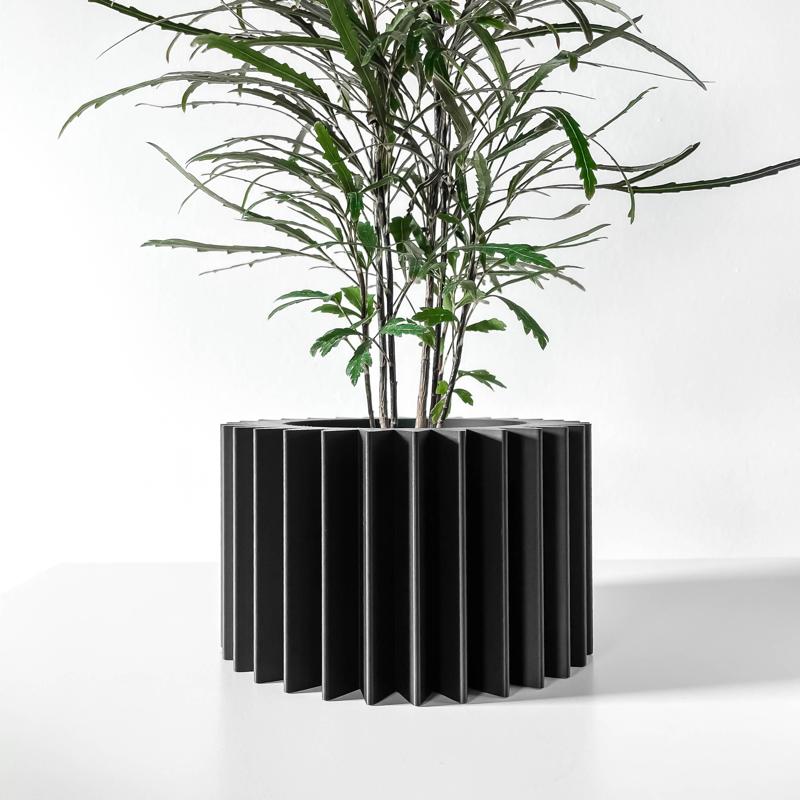 The Tuno Planter Pot with Drainage Tray & Stand: Modern and Unique Home Decor for Plants and Succulents  | STL File