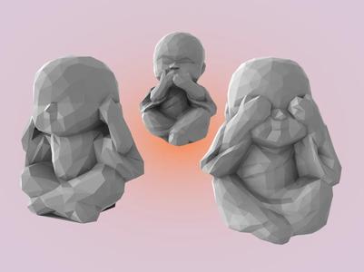 3 cute litte Buddha figures – Low Poly