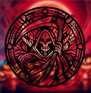 Spooky Halloween 2024 Series – Grim Reaper Stained Glass Style (2D Geometric Wall Art)