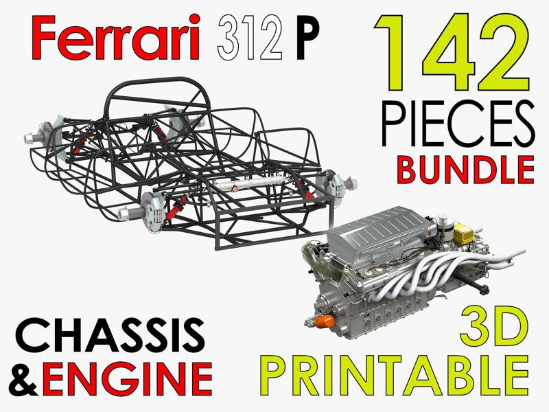 Ferrari 312 P Chassis Frame Undercarriage – Engine Pack Bundle 3D Model Collection