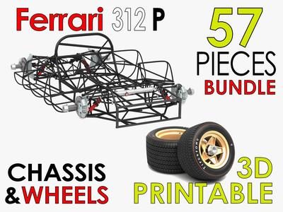 Ferrari 312 P Chassis Frame Undercarriage – Wheels Pack Bundle 3D Model Collection