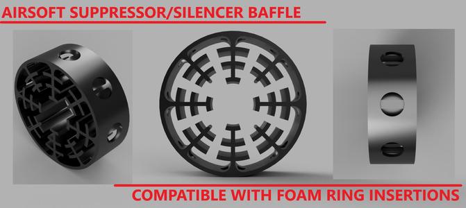 Airsoft suppressor/silencer baffle ring insertion