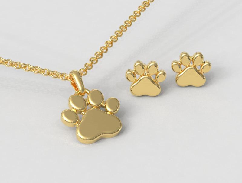 Paw Pendant and Earrings
