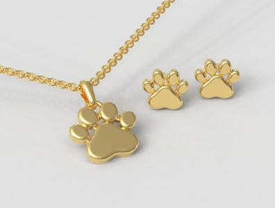 Paw Pendant and Earrings