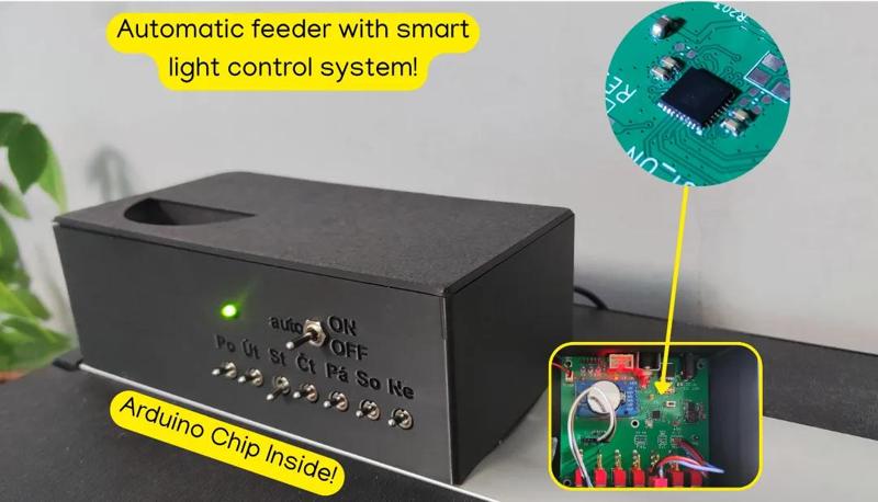 Automatic Fish Feeder With Smart Light Control (Automatické krmítko pro ryby s chytrým ovládáním světla))