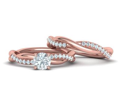 Twisted Wedding Set with 5mm Stone French Pave Setting 3D Model Collection