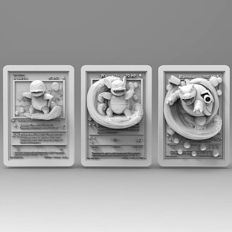 Squirtle, Wartortle, Blastoise 3D Pokemon Cards | Water Pokemon Set