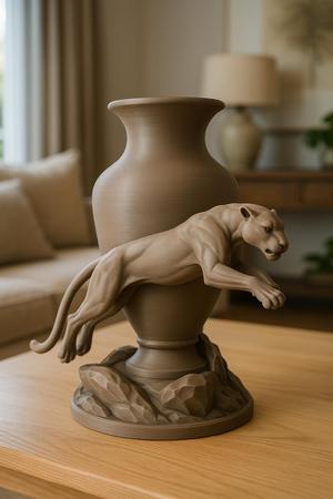 Puma-shaped vase art organizer for wild calm