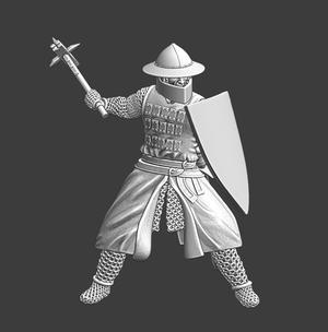 Medieval crusader knight with warhammer