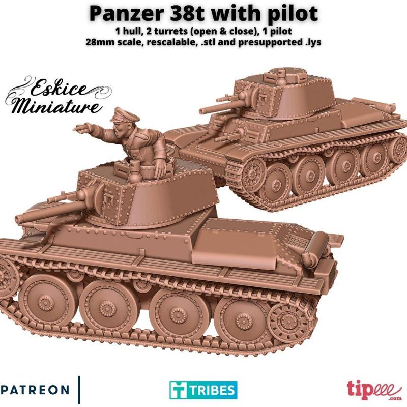 Panzer 38t with pilot – 28mm