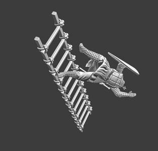 Medieval English knight falling from ladder