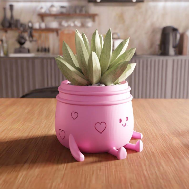 3D Sitting Cute Planters STL File – Gifts for Her, Planter Pot, Heart Decor, Ready to Print, Modern Home Decor, 3D Printing