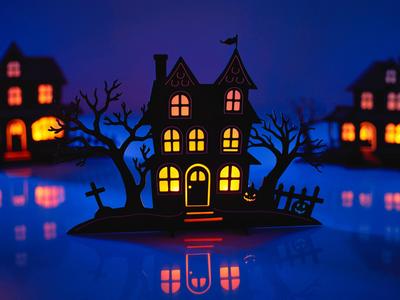 4x Halloween House Tea Light Set