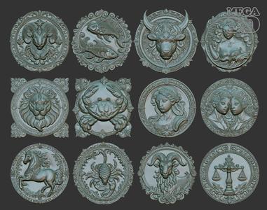12 Zodiacl Bas Relief Pendant 230823 3D Model Collection