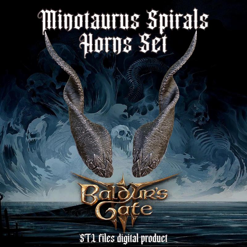 Fantasy Minotaurus Spiral Horns Set Baldurs Gate 3