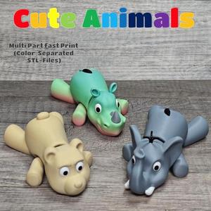 Cute Flexi/Articulated Animals - Print in Place - Multi Color -Teddy - Rhino - Elephant