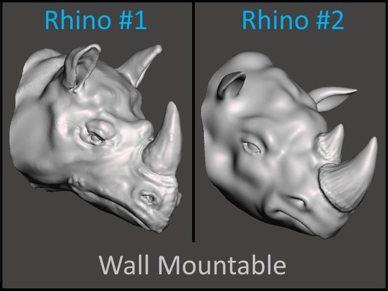 2 Rhino Heads For Wall (Large)