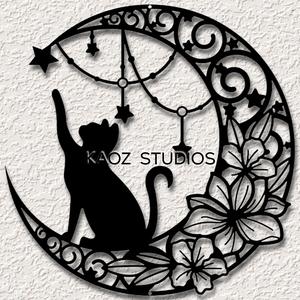 cat moon stars wall art space kitty home decor