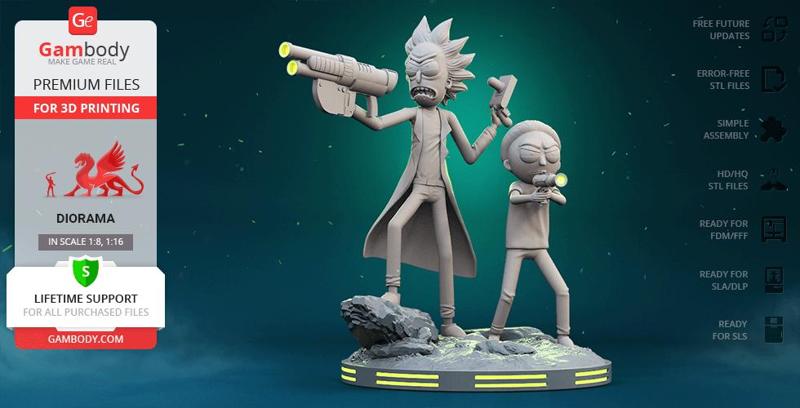 Rick & Morty Fight Scene 3D Printing Figurines in Diorama | Assembly