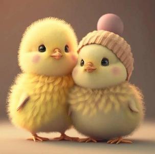 Realistic 3D Model of Two Baby Chicks with Knitted Hats