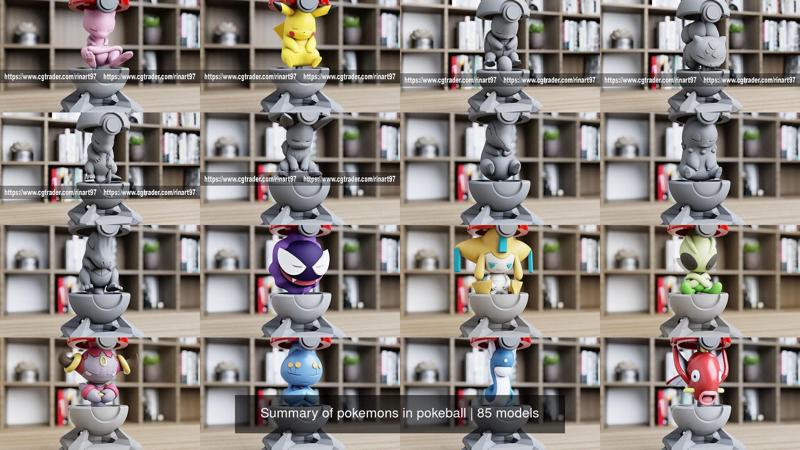 Summary of pokemons in pokeball 3D Model Collection