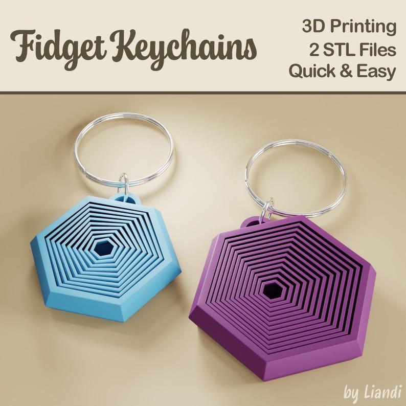 Hexagon Fidget Toys STL Keychain Set - Two 3D Print Files, Mini Stress Toy Keyrings or Bag Charms, Digital Download for Commercial Use