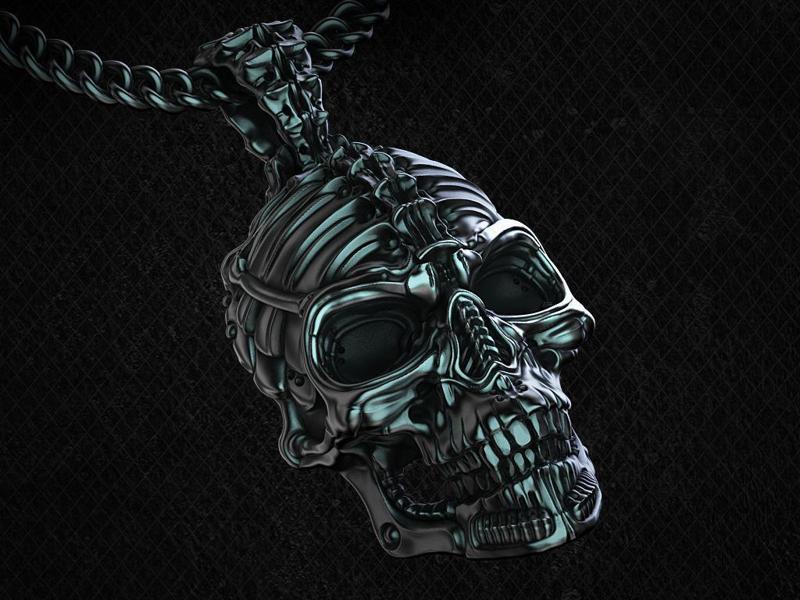 Biomechanical Skull Pendant Silencer with original holder