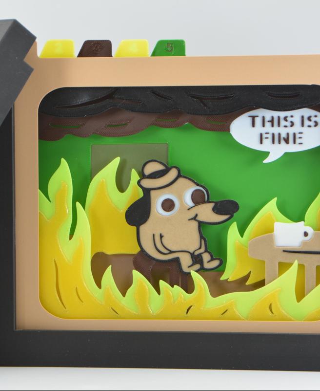 🔥 This Is Fine Meme Shadow Box 🔥