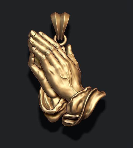Praying Hands Pendant Necklace bas-relief