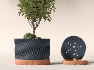 Planter with Drip Tray. Spiral Planter