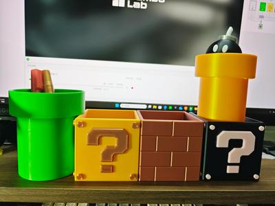 Mario Desktop Organizer Three-Piece Set—Question Mark Box/Brick Box/Pipe Pen Holder