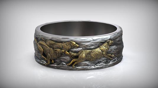 Wolf Ring Running Wolves Wedding Band