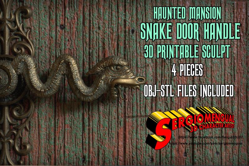 Haunted Mansion Snake Door Handle 3D Printable Sculpt