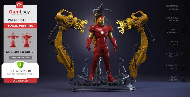 Iron Man & Suit-Up Gantry in Diorama STL files for 3D Printing | Assembly Model
