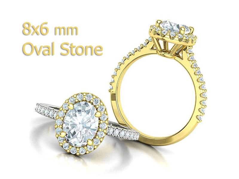 Oval Halo Engagement Ring 8×6 Oval Stone 1ct Stone